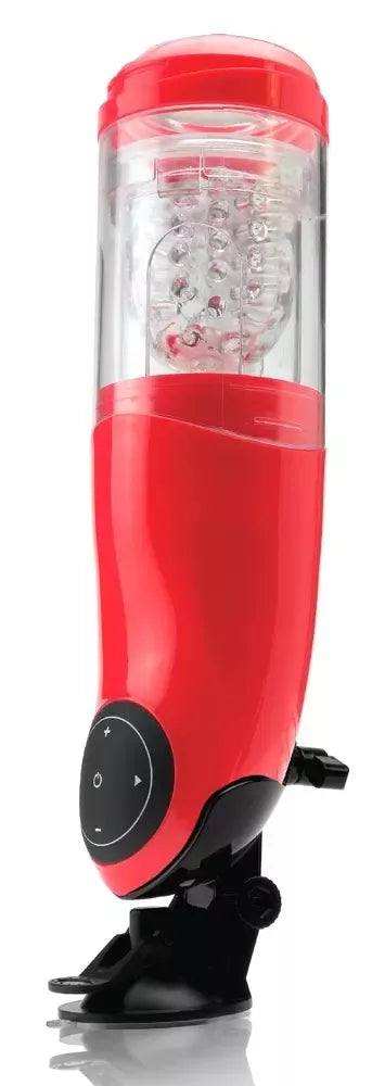 Pipedream Mega-Bator Red/Clear - Automatinis intymus aparatas, 27,9 cm