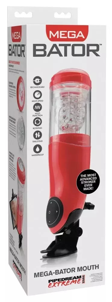 Pipedream Mega-Bator Red/Clear - Automatinis intymus aparatas, 27,9 cm
