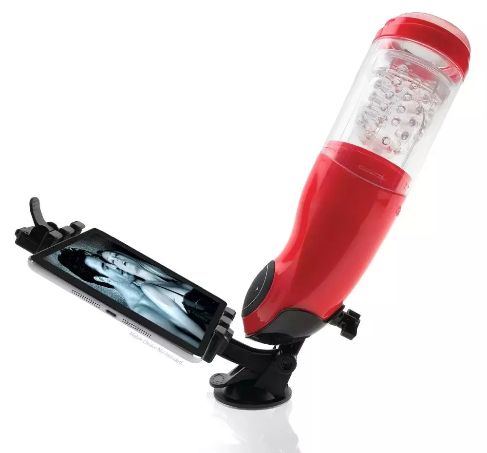 Pipedream Mega-Bator Red/Clear - Automatinis intymus aparatas, 27,9 cm