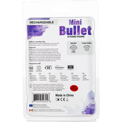 PowerBullet Mini vibruojantis masažuoklis, 9 režimai, įkraunamas per USB, violetinis