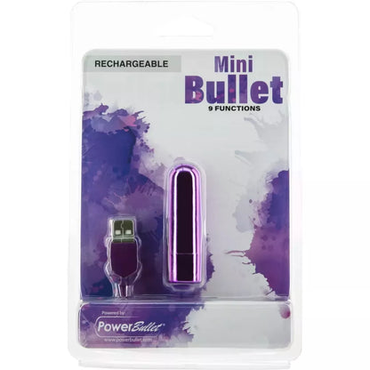 PowerBullet Mini vibruojantis masažuoklis, 9 režimai, įkraunamas per USB, violetinis