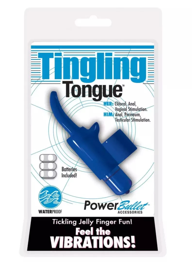 PowerBullet Tingling Tongue Blue mini pirštinis vibratorius, atsparus vandeniui