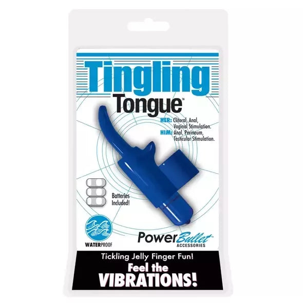 PowerBullet Tingling Tongue Blue mini pirštinis vibratorius, atsparus vandeniui