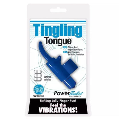 PowerBullet Tingling Tongue Blue mini pirštinis vibratorius, atsparus vandeniui