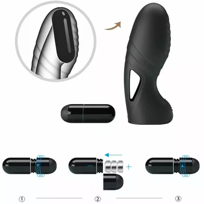 Pretty Love Alan silikoninis piršto vibratorius, juodas – ergonomiškas mini masažuoklis