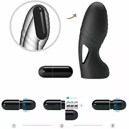 Pretty Love Alan silikoninis piršto vibratorius, juodas – ergonomiškas mini masažuoklis