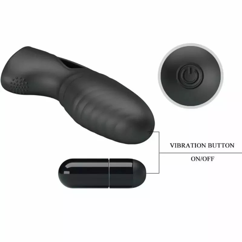 Pretty Love Alan silikoninis piršto vibratorius, juodas – ergonomiškas mini masažuoklis
