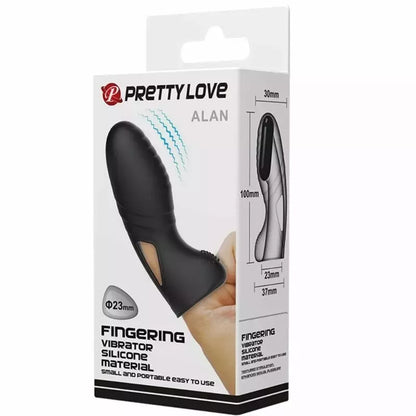 Pretty Love Alan silikoninis piršto vibratorius, juodas – ergonomiškas mini masažuoklis