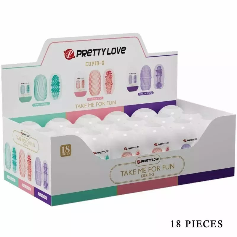Pretty Love Cupid X 18 intymių movų rinkinys – 3 tekstūros, 3 spalvos, TPR