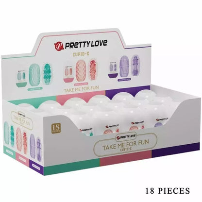 Pretty Love Cupid X 18 intymių movų rinkinys – 3 tekstūros, 3 spalvos, TPR