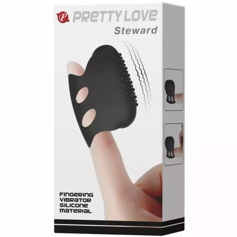 „Pretty Love Flirtation Steward Black“ – vibruojantis silikoninis piršto prietaisas