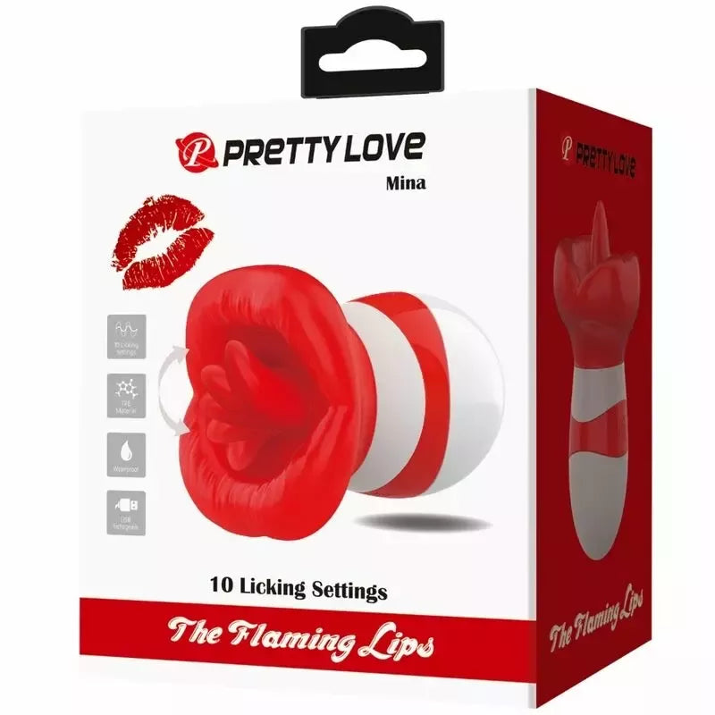 Pretty Love Mina Intimate Tongue Simulator šviesiai raudonas, USB įkraunamas