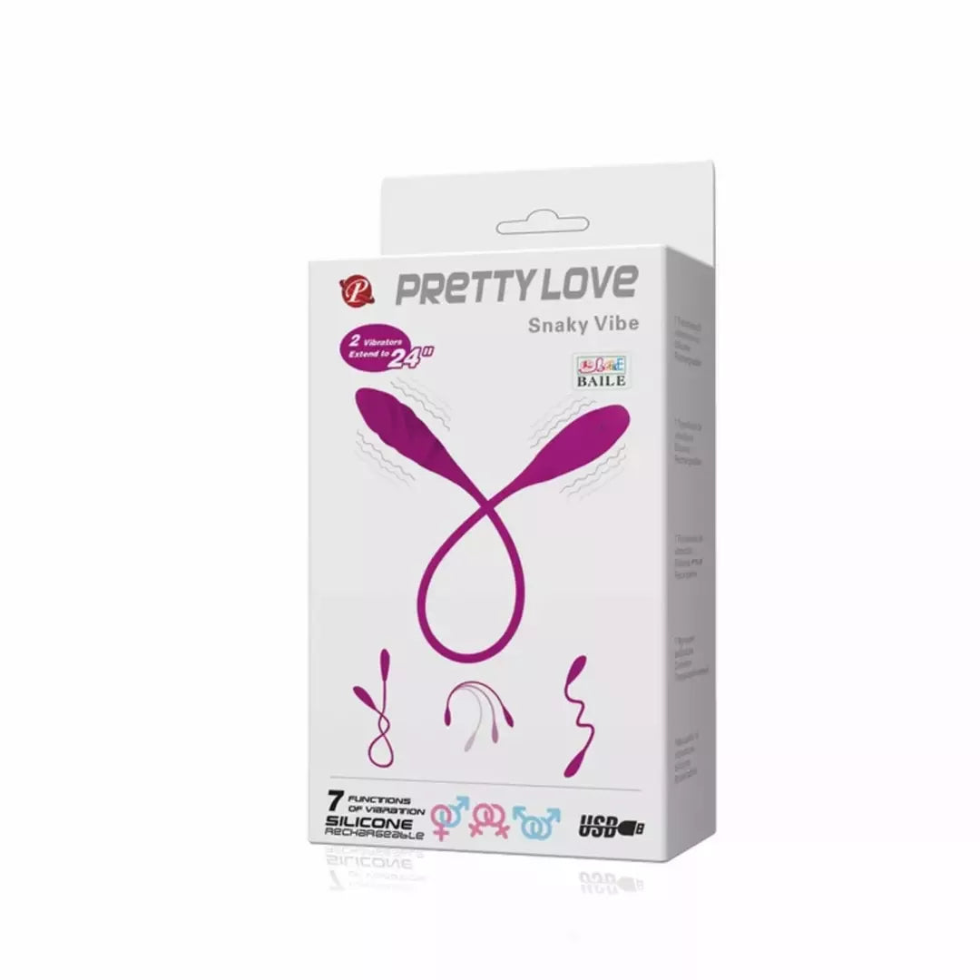 PRETTY LOVE Snaky Vibe lankstus dvipusis silikoninis vibratorius, 7 režimai