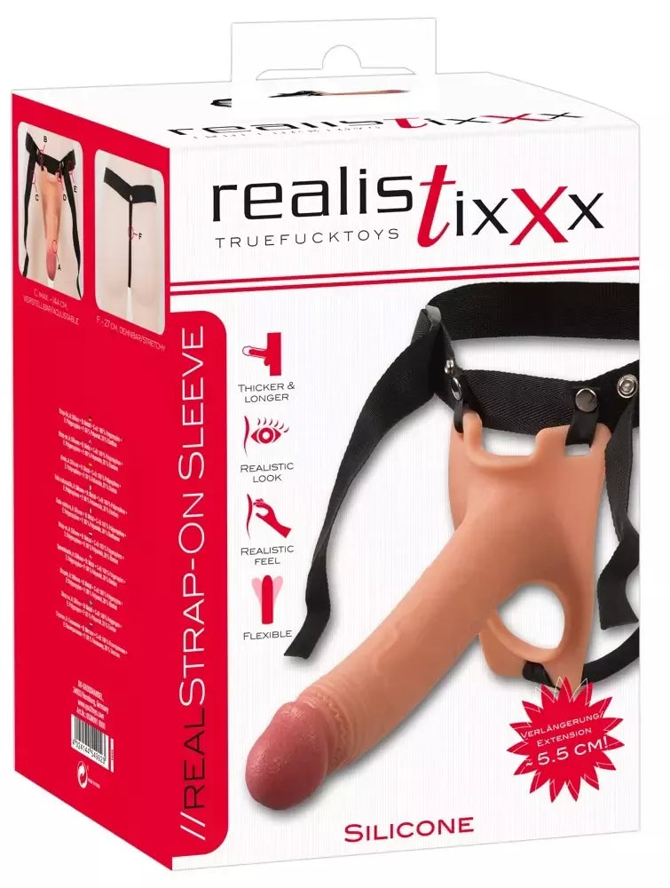 Realistixxx Intimate Enhancement Sleeve su reguliuojamu diržu, 19,5 cm