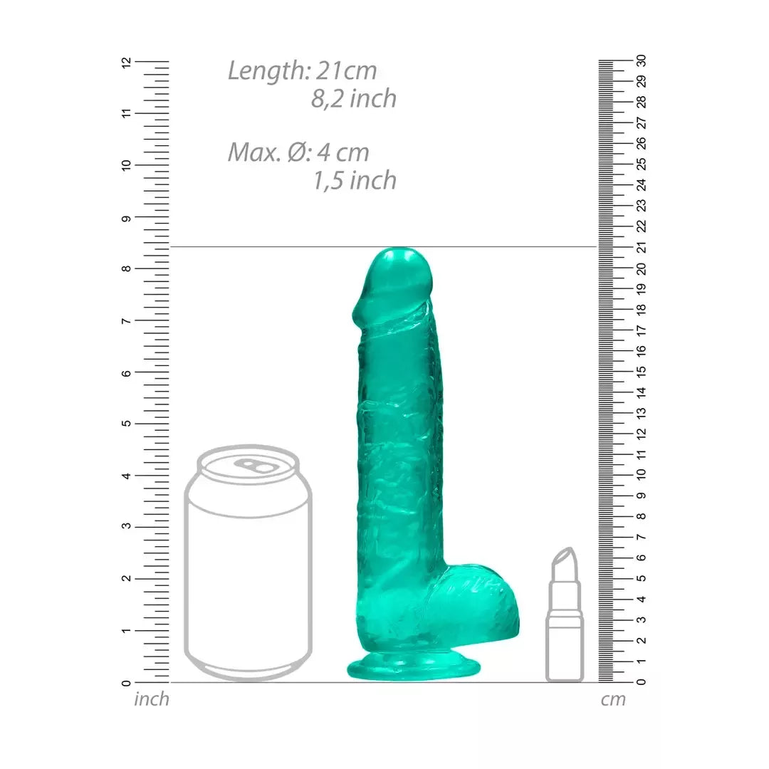 REALROCK Crystal Clear 21 cm intymus modelis su siurbtuku ir sėklidėmis