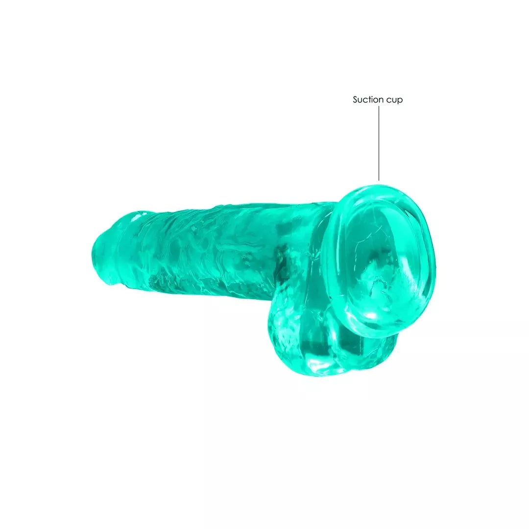 REALROCK Crystal Clear 21 cm intymus modelis su siurbtuku ir sėklidėmis