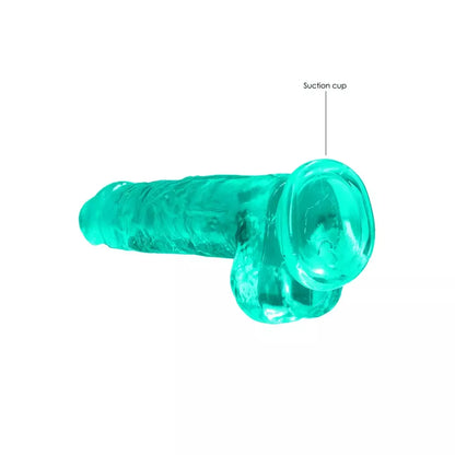 REALROCK Crystal Clear 21 cm intymus modelis su siurbtuku ir sėklidėmis