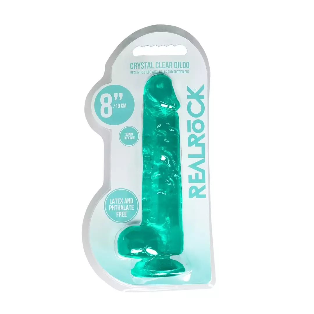 REALROCK Crystal Clear 21 cm intymus modelis su siurbtuku ir sėklidėmis