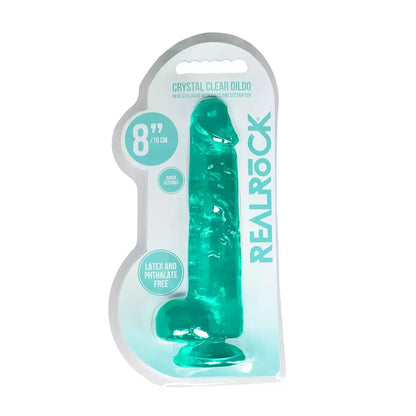 REALROCK Crystal Clear 21 cm intymus modelis su siurbtuku ir sėklidėmis