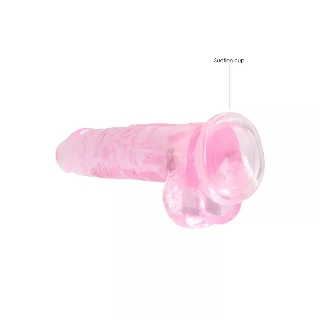 REALROCK Crystal Clear intymus modelis su sėklidėmis 21 cm su siurbtuku