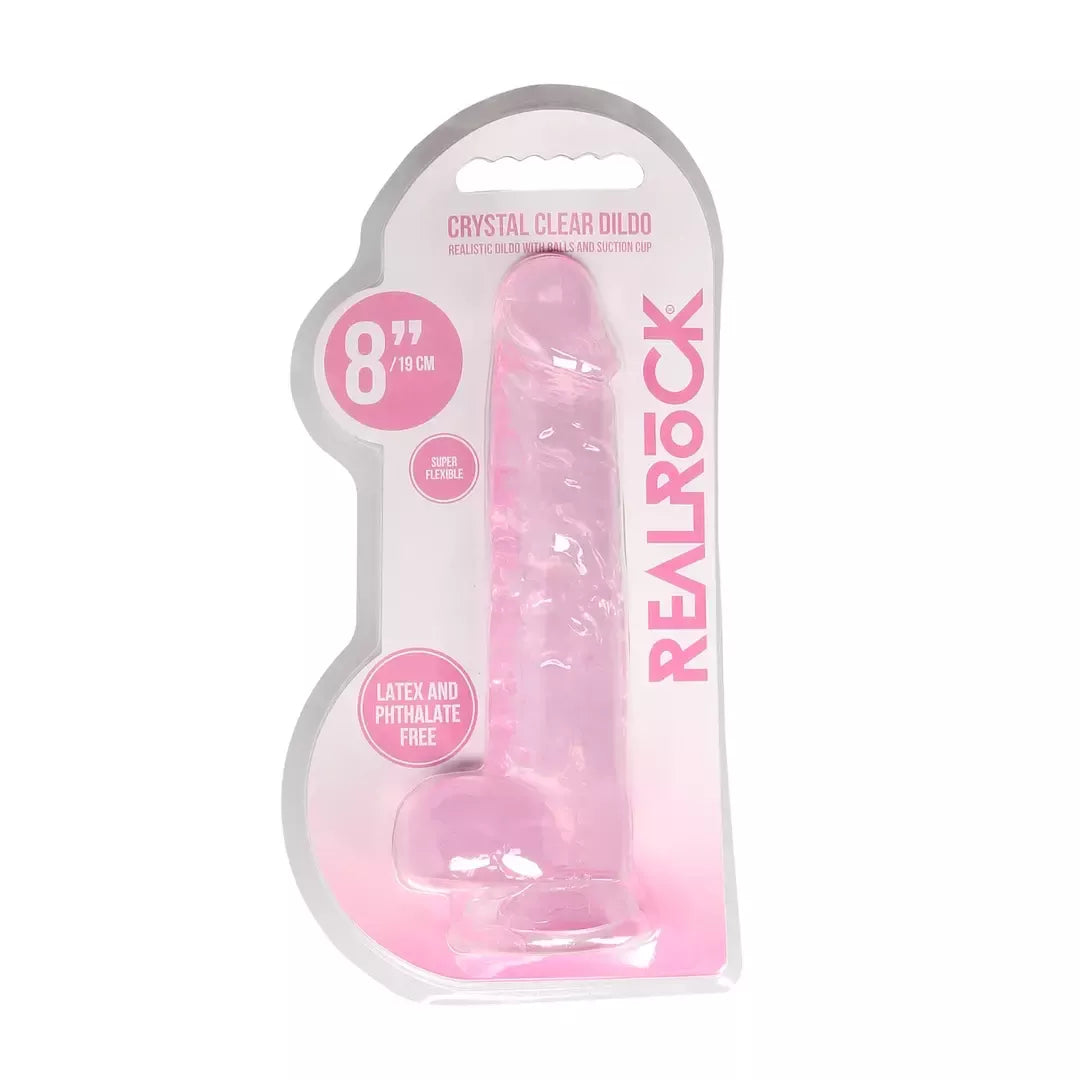 REALROCK Crystal Clear intymus modelis su sėklidėmis 21 cm su siurbtuku