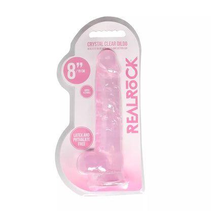REALROCK Crystal Clear intymus modelis su sėklidėmis 21 cm su siurbtuku