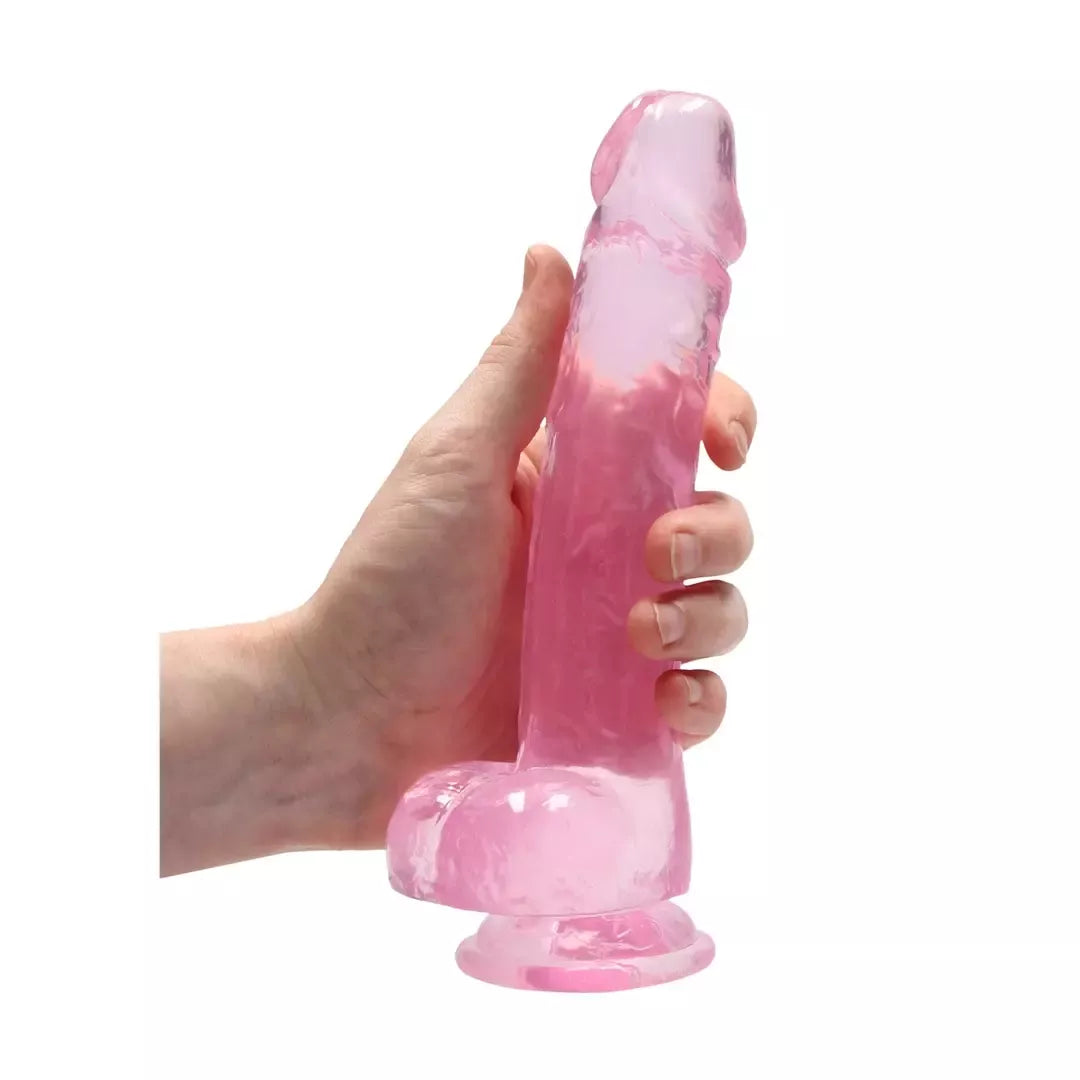 REALROCK Crystal Clear intymus modelis su sėklidėmis 21 cm su siurbtuku