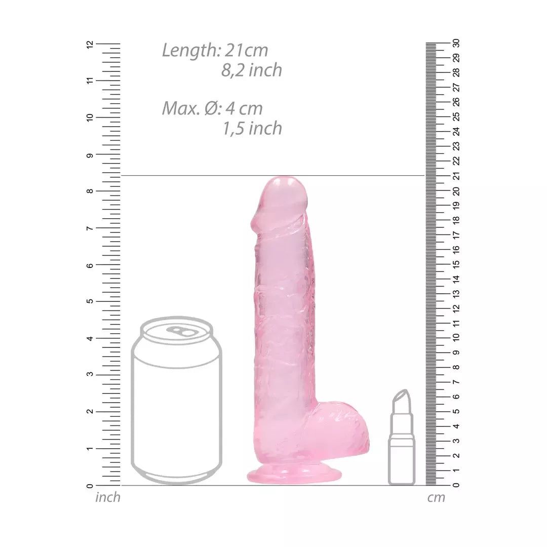 REALROCK Crystal Clear intymus modelis su sėklidėmis 21 cm su siurbtuku