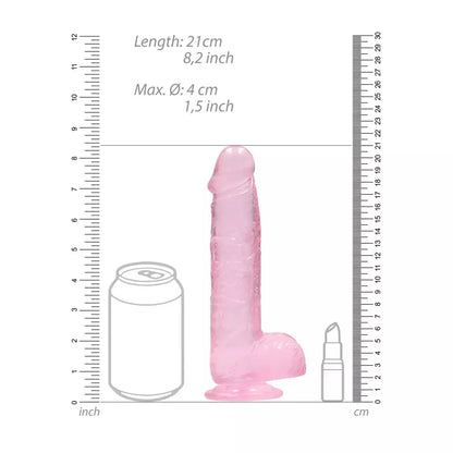 REALROCK Crystal Clear intymus modelis su sėklidėmis 21 cm su siurbtuku
