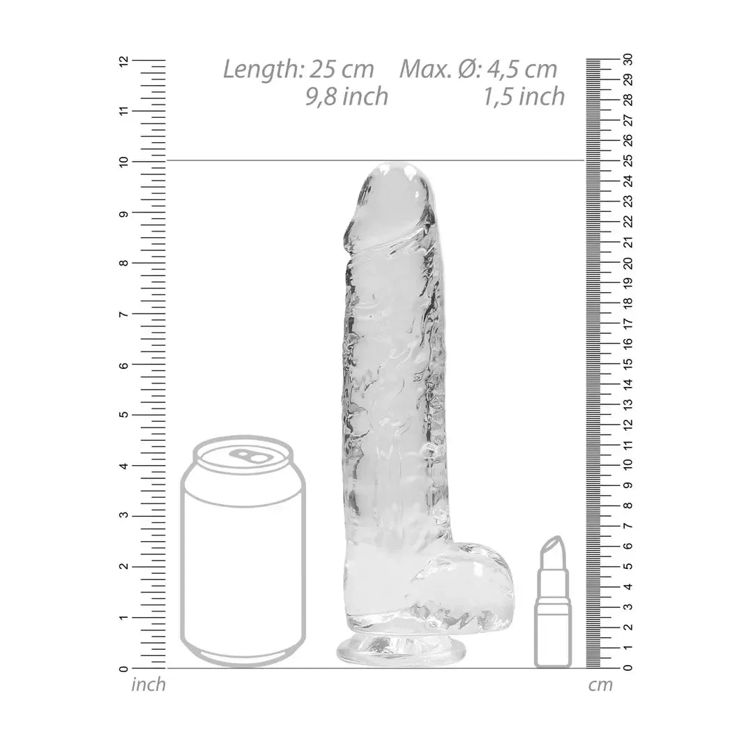 RealRock Crystal Clear intymus modelis su siurbtuku, 25 cm, skaidrus