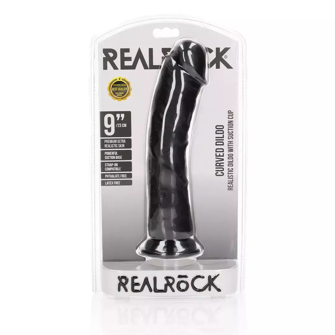RealRock Curved Silicone Intimate Machine su prisiurbiamu pagrindu, 23 cm, smėlinė