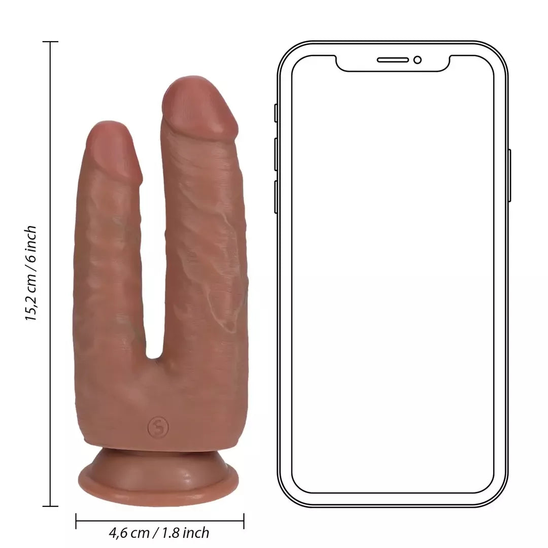RealRock Double Trouble dvipusis dildo 12,7/15,2 cm, įdegio spalvos