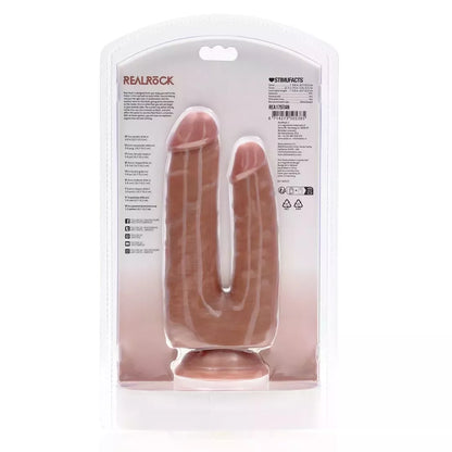 RealRock Double Trouble dvipusis dildo 12,7/15,2 cm, įdegio spalvos
