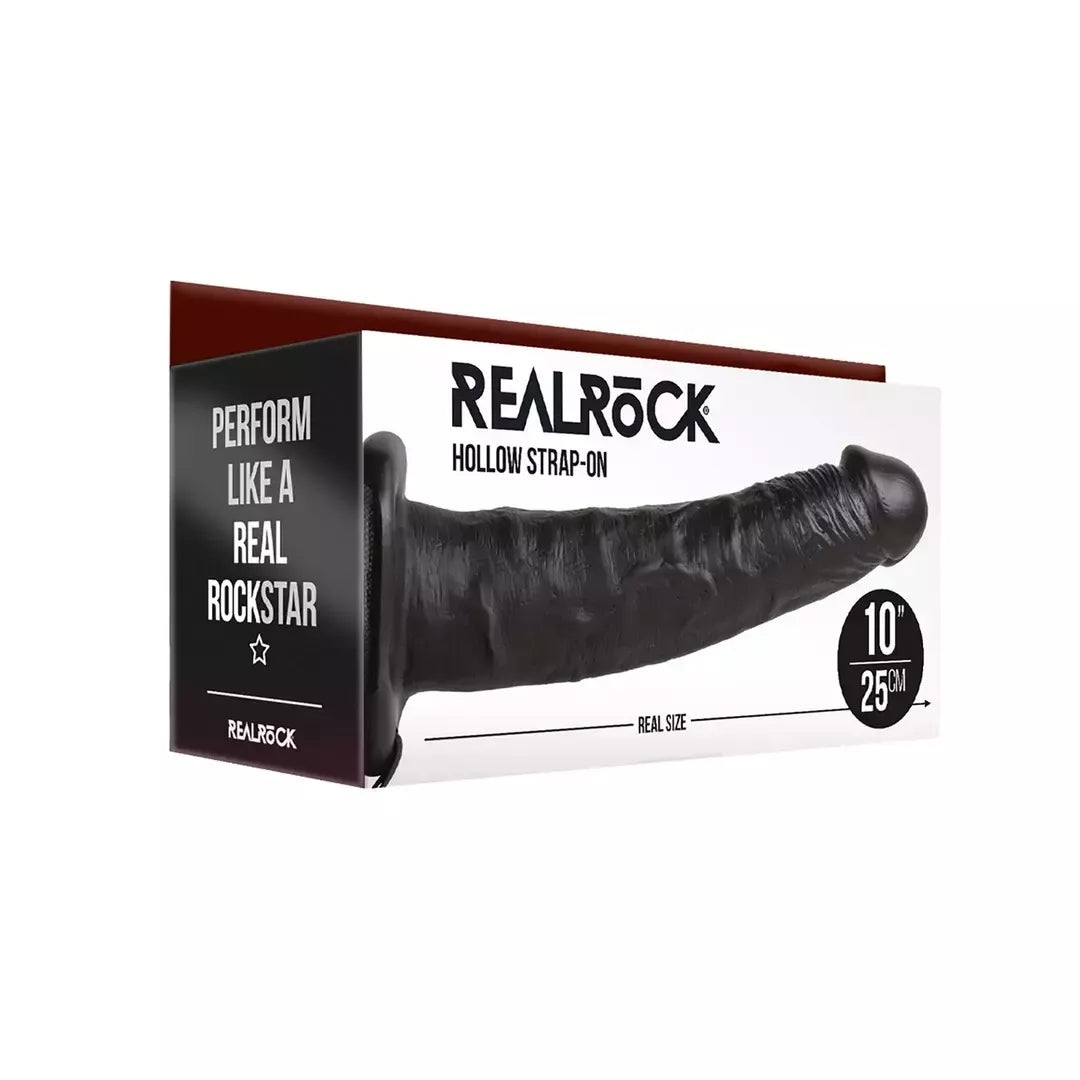 RealRock Hollow Strap-On 10 modelis, reguliuojamas, 24,5 cm, smėlio spalvos
