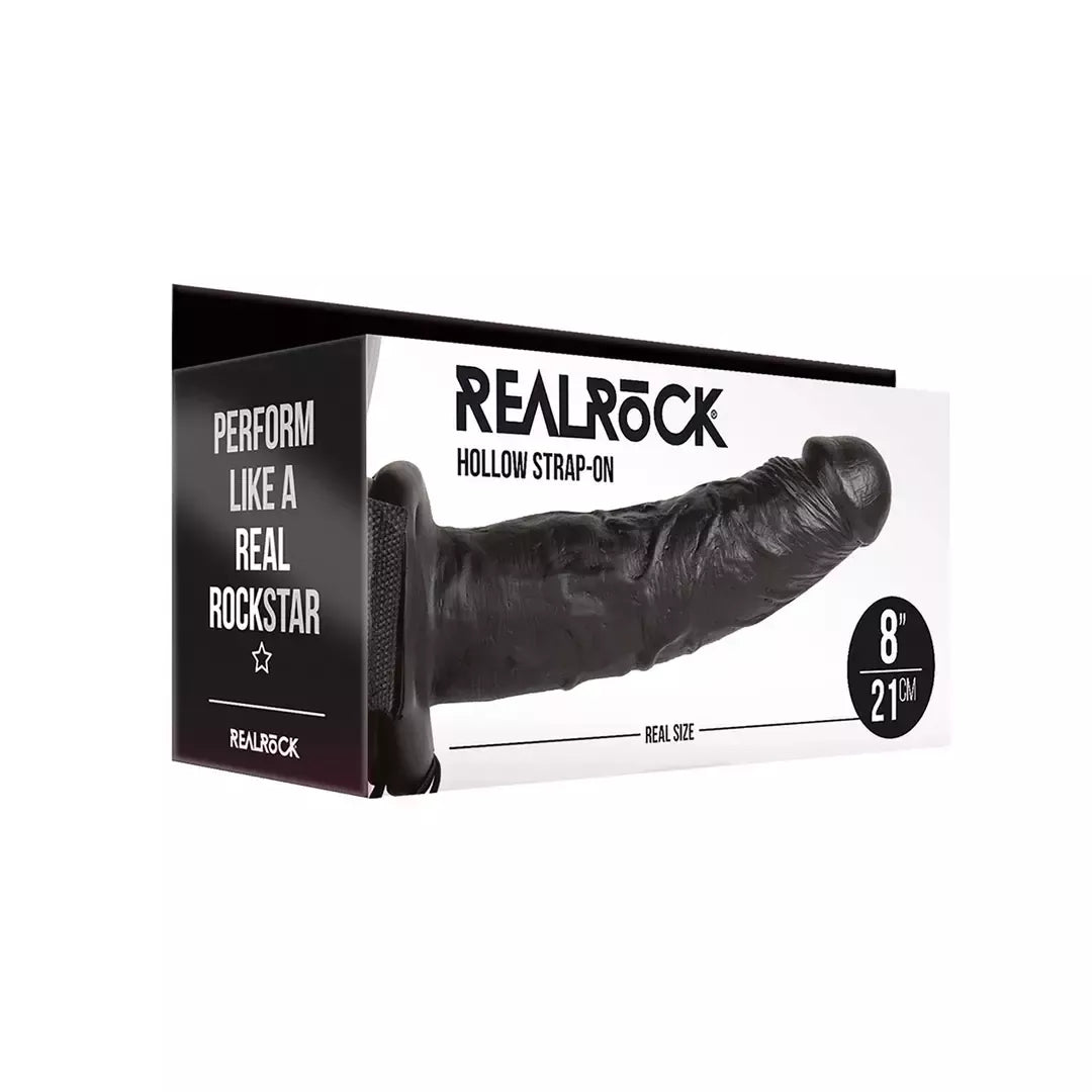 RealRock Hollow Strap-on, 8 modelis – reguliuojami diržai, 20,5 cm, smėlio spalvos