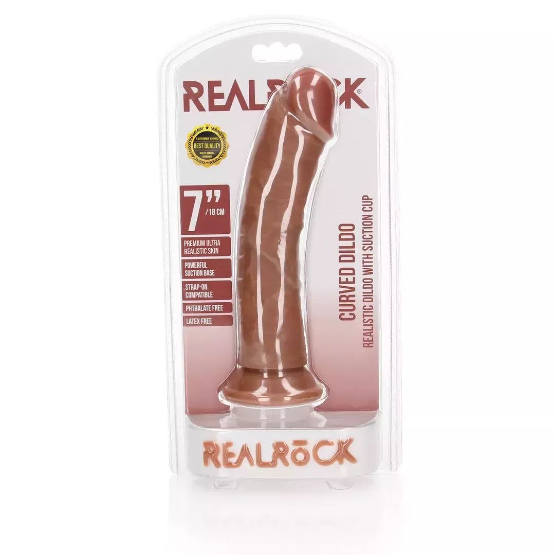 RealRock lenktas 18 cm silikoninis modelis su siurbtuku, natūralios išvaizdos
