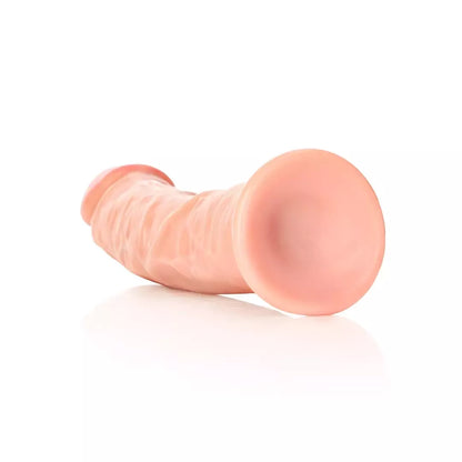RealRock lenktas silikoninis intymus prietaisas su siurbtuku 23 cm, smėlio spalvos