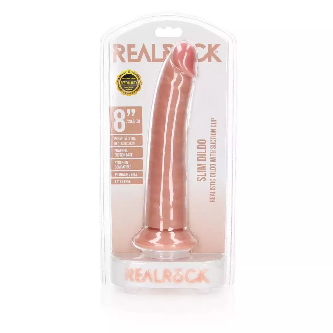 RealRock Slim Silicone Model su siurbtuku 20,5 cm, smėlio spalvos