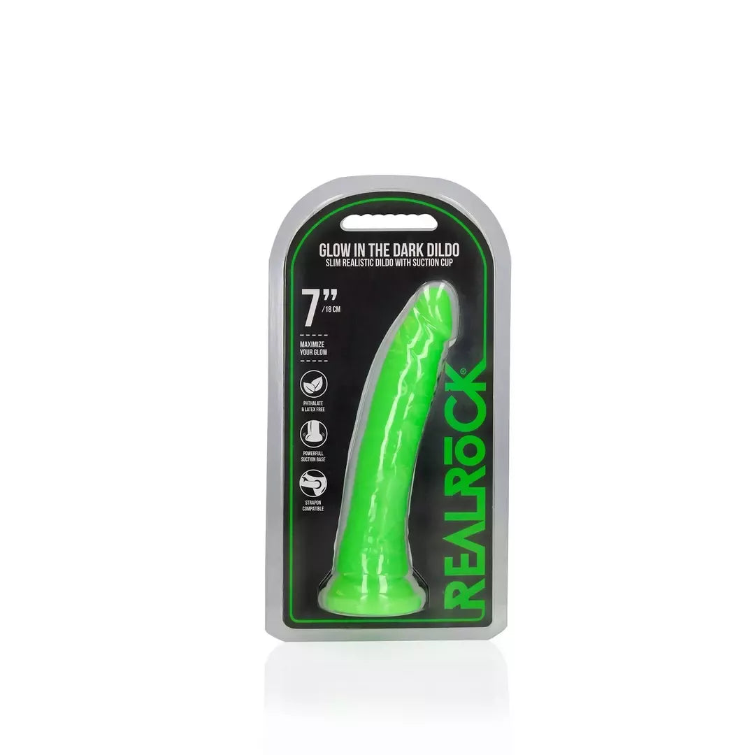 RealRock Slim tamsoje šviečiantis modelis su siurbtuku 18 cm