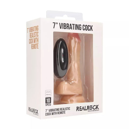 RealRock vibruojantis intymus prietaisas, 18 cm, su sėklidėmis, natūralaus atspalvio