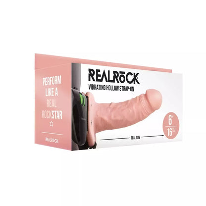 RealRock vibruojantis tuščiaviduris diržas su dildo 15,5 cm – reguliuojamo patogumo sistema