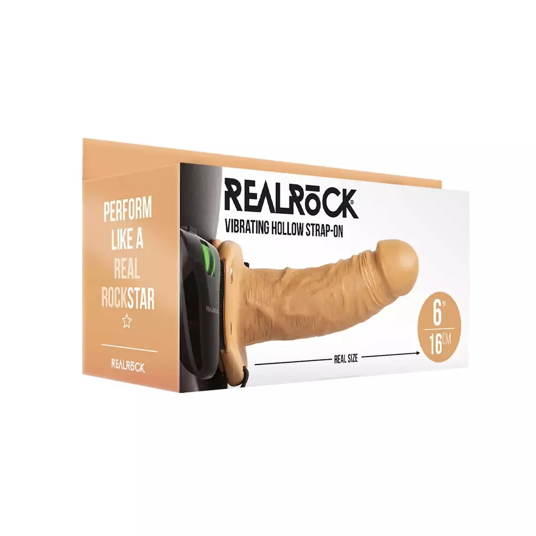 RealRock vibruojantis tuščiaviduris diržinis dildo (strap-on) 15,5 cm – reguliuojama intymi sistema