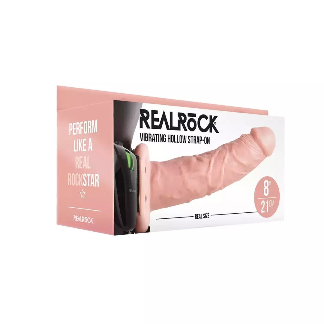 RealRock vibruojantis tuščiaviduris diržinis imitatorius 20,5 cm reguliuojama sistema