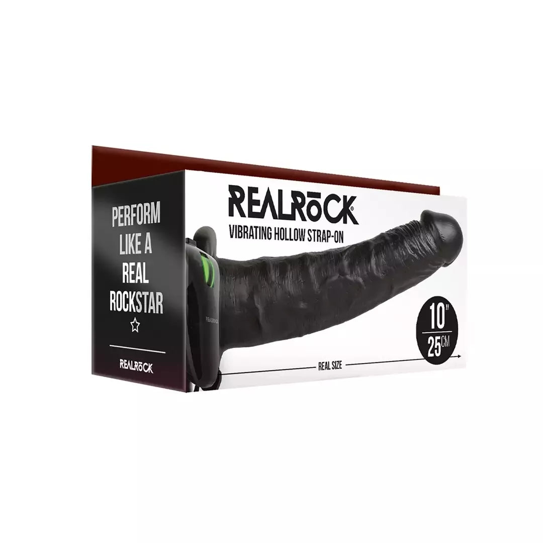 RealRock vibruojantis tuščiaviduris diržinis vibratorius 24,5 cm, reguliuojama sistema, smėlio spalvos