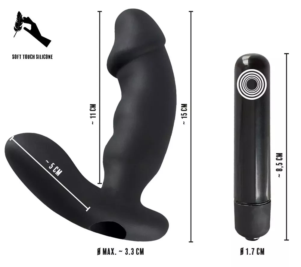Rebel Black Intimate Vibe prostatos stimuliatorius su tarpvietės stimuliatoriumi 15 cm, silikoninis