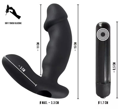 Rebel Black Intimate Vibe prostatos stimuliatorius su tarpvietės stimuliatoriumi 15 cm, silikoninis