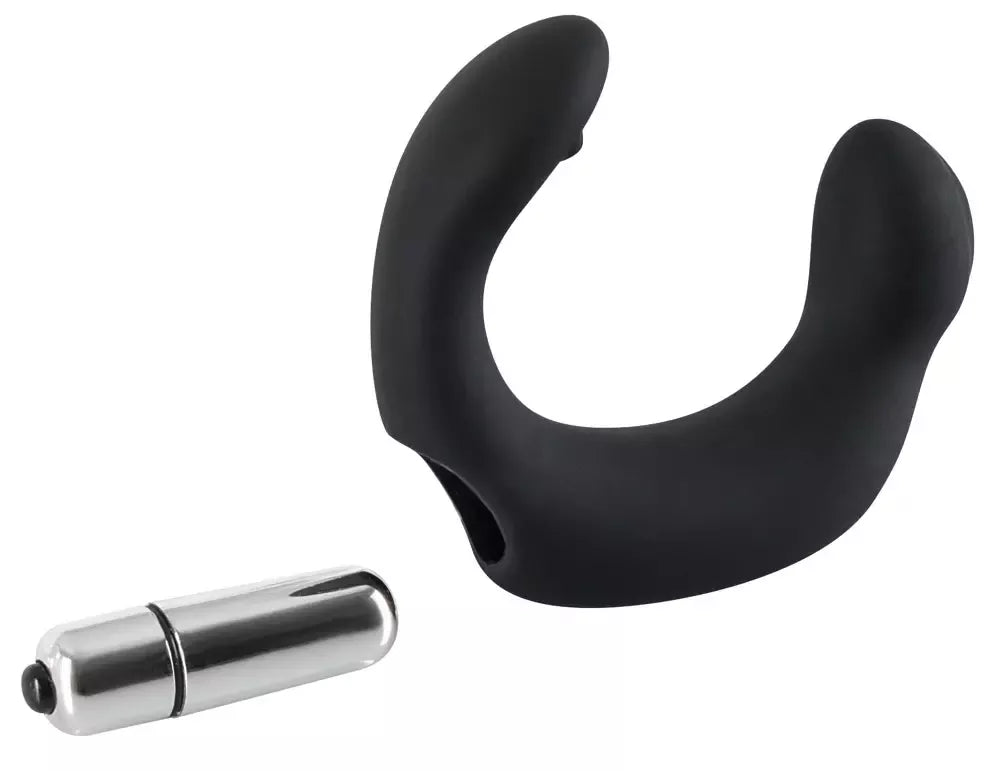 REBEL juodas/sidabrinis prostatos stimuliatorius su dviguba masažo sistema, 20 cm