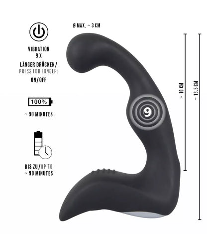 REBEL prostatos kaištis, įkraunamas lankstus vibratorius, juodas, 14,6 cm