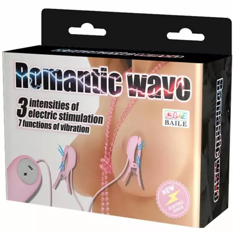 Reguliuojami vibraciniai gnybtai su elektroimpulsais Baile Romantic Wave, juodi
