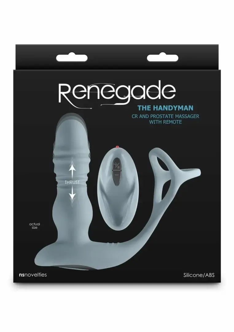 Renegade The Handyman silikoninis žiedas ir nuotoliniu būdu valdomas masažuoklis, juodas